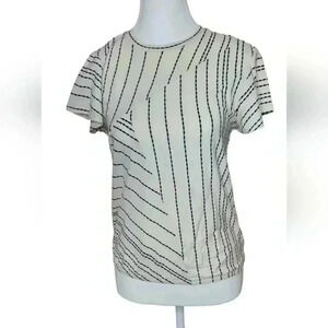 Anthropologie  Dolan Blouse Beige Black Striped Short Sleeve Stretch XS